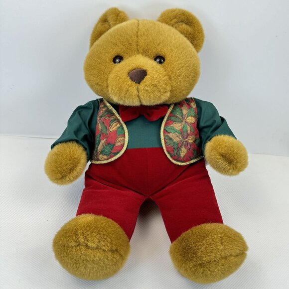 Vintage Commonwealth 1992 Christmas Teddy Bear With Festive Outfit Bow Tie 20" - Picture 1 of 12